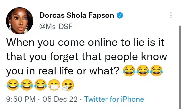 Actress Dorcas Fapson shades her ex, Skibii, days after he acquired a brand new Maybach worth N100m