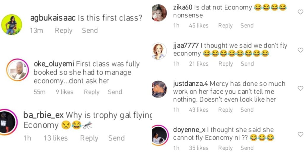 Is this first class? - Fans mock Chichi for flying economy class - Videos