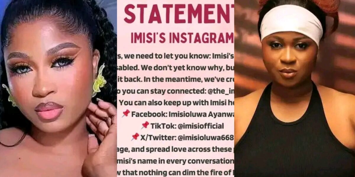 Imisi’s Instagram account with over 100k followers disabled